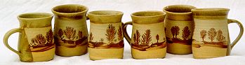 Example set of six Mocha ware mugs