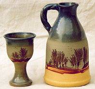 Moch decorated jug and goblet set